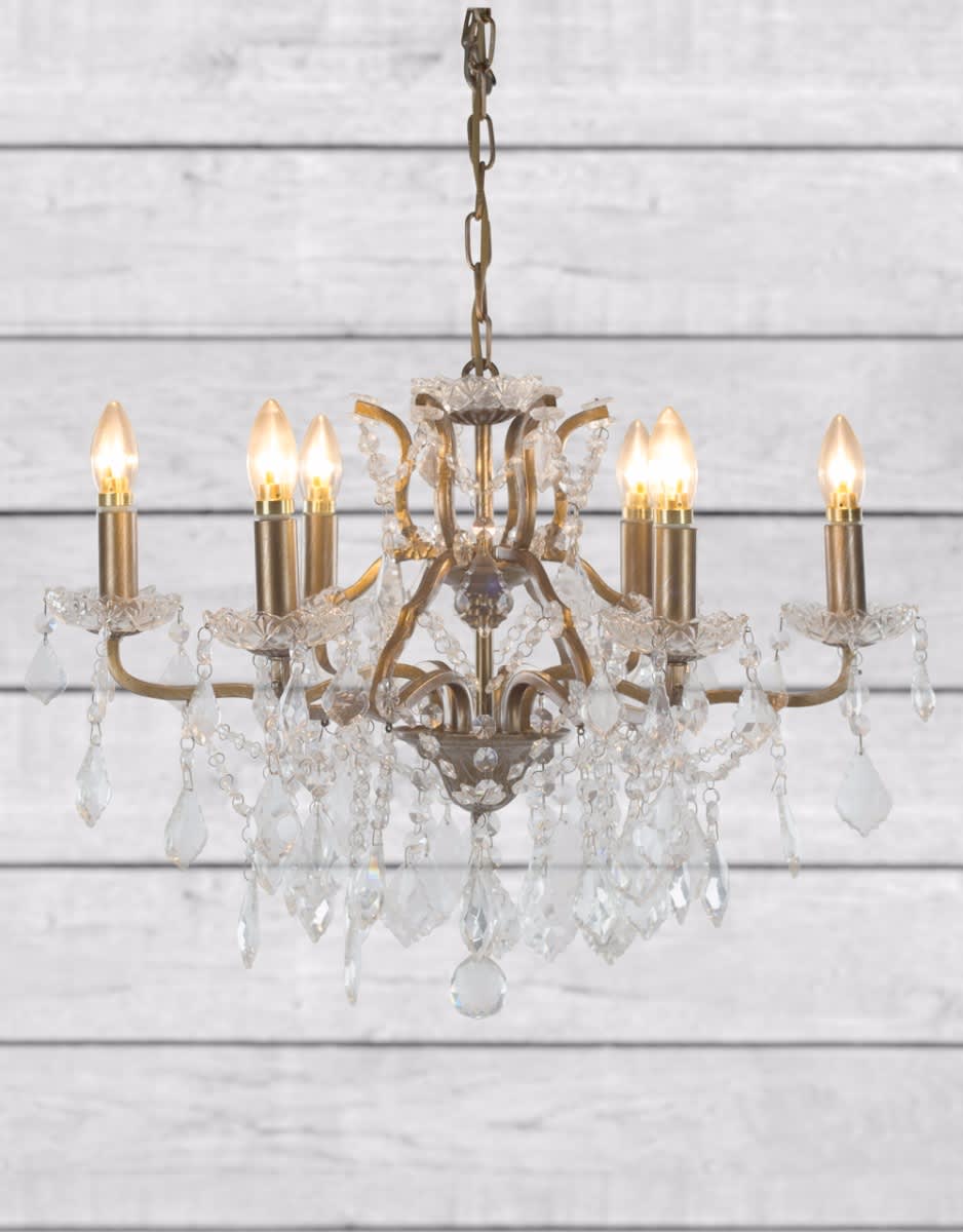 6 Branch Brushed Gold Shallow Chandelier - CH118