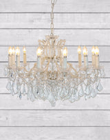 Large 12 Branch Antique Crackle White Shallow Chandelier - CH98