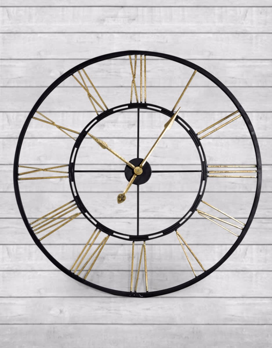 Large Black and Gold Iron Skeleton Clock - ET2