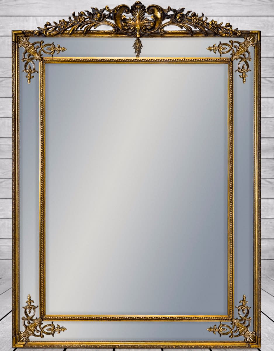 Large Gold French Mirror with Crest - M24