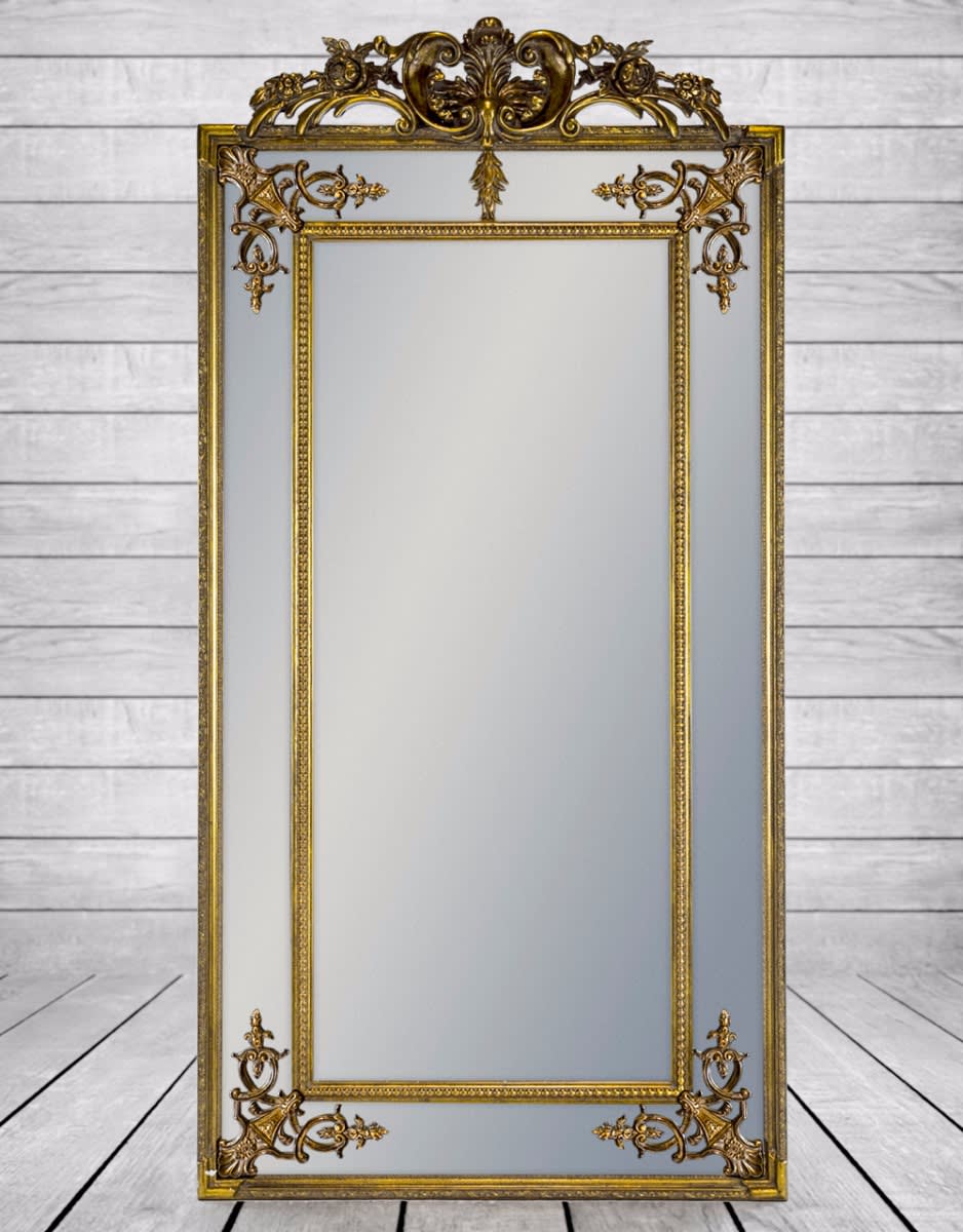 Tall Gold French Mirror with Crest - M32