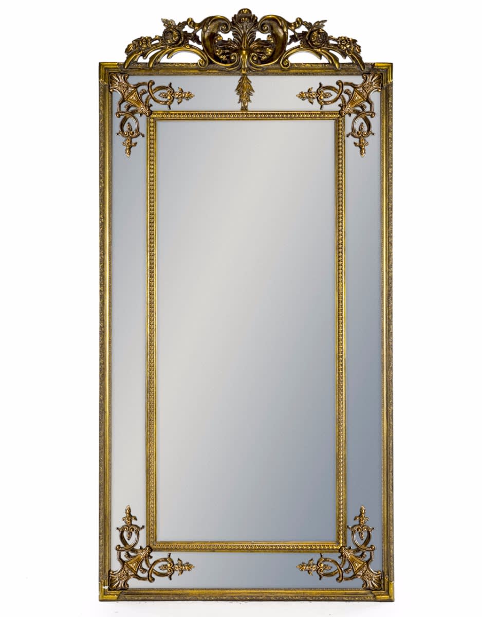 Tall Gold French Mirror with Crest - M32