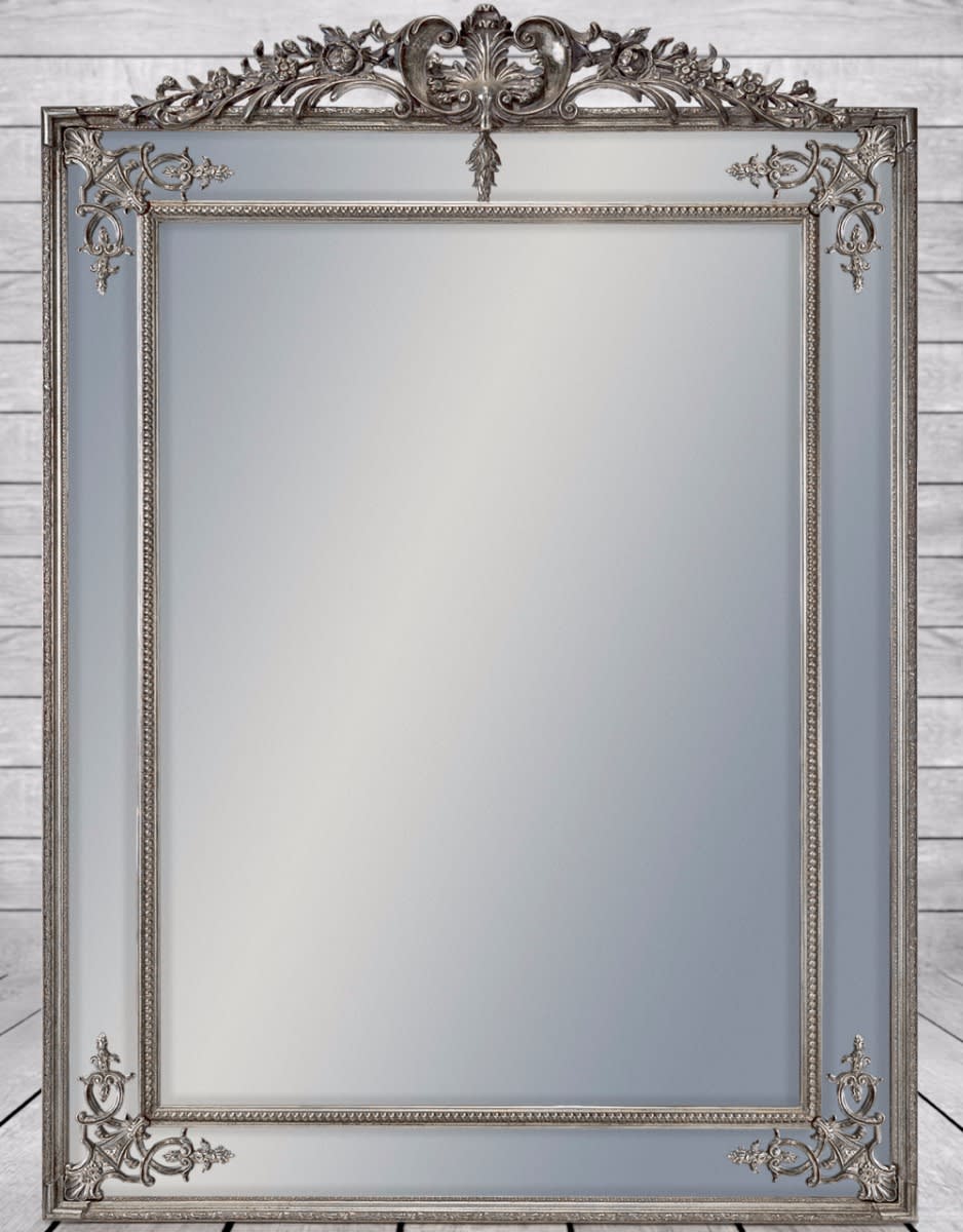 Large Silver French Mirror with Crest - M53