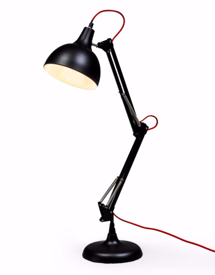 Matt Black Traditional Desk Lamp (Red Fabric Flex) - CL83
