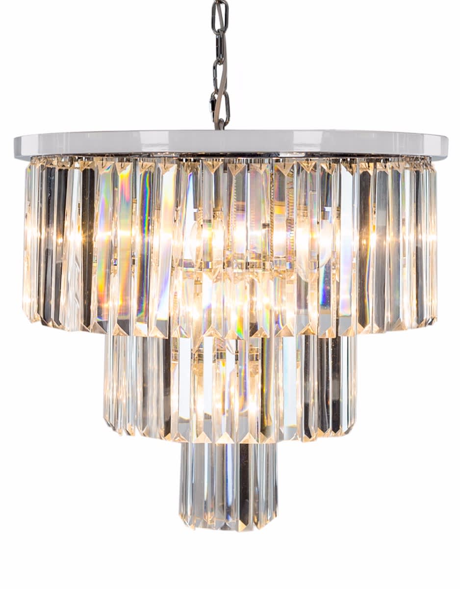 Large Chrome Prism Drop Round Cascade Chandelier - CH176