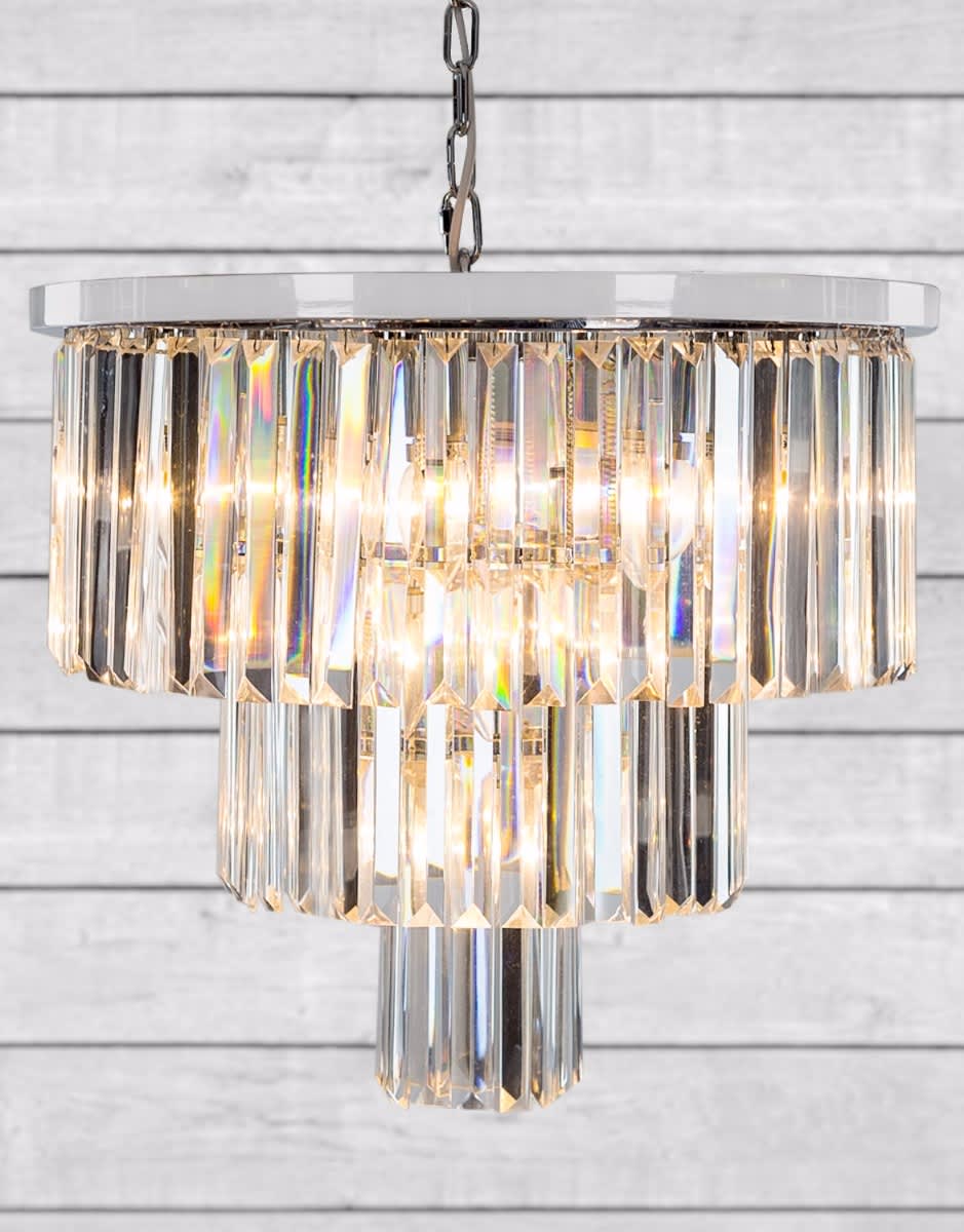 Large Chrome Prism Drop Round Cascade Chandelier - CH176