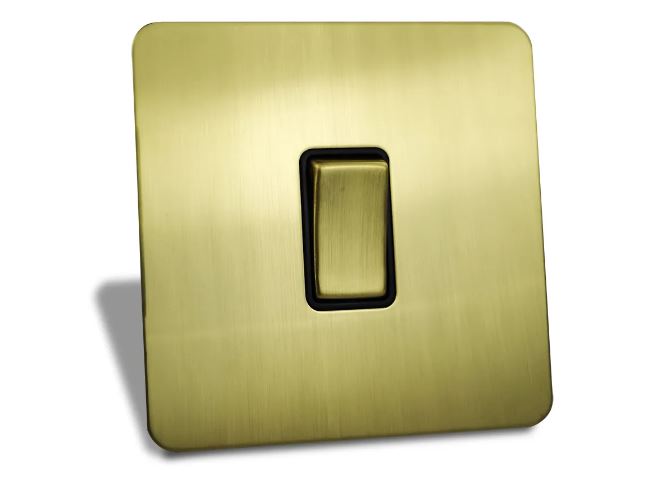 Caradok 1 Gang Screwless Brushed Brass Rocker Light Switch