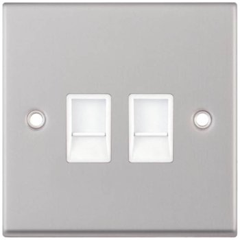 Selectric 7M-Pro Satin Chrome 2 Gang RJ45 Socket with White Insert