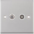 Selectric 7M-Pro Satin Chrome 2 Gang Satellite and TV/FM Socket with White Insert