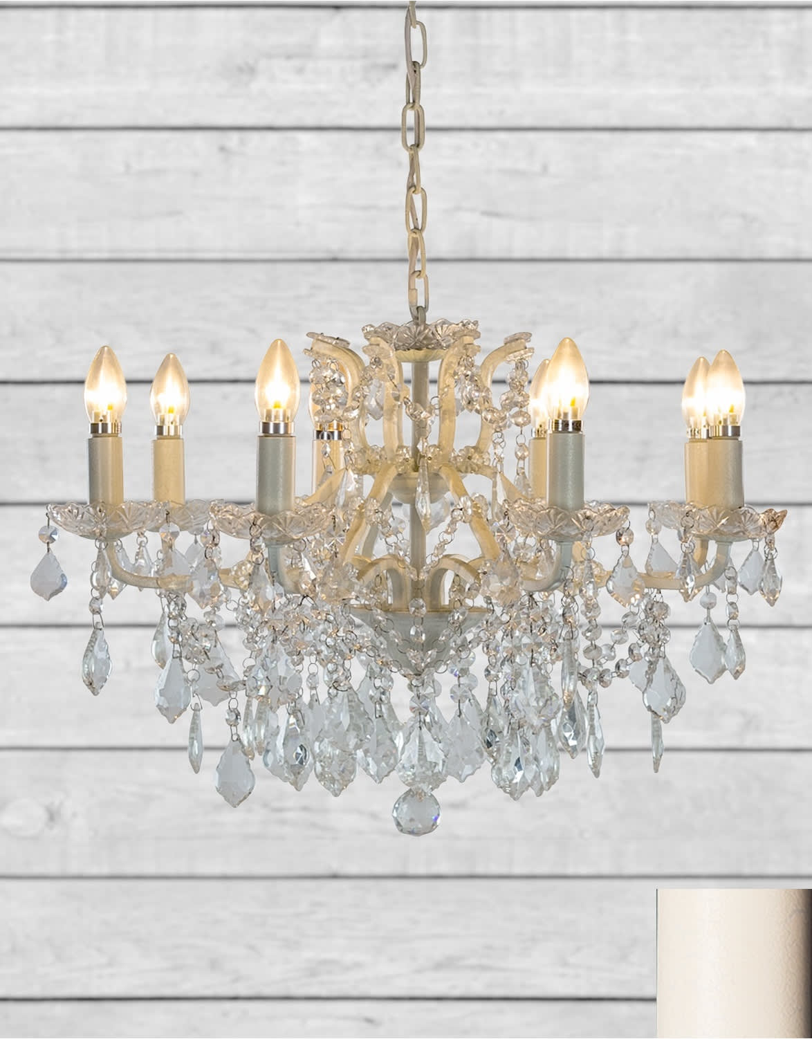 Medium 8 Branch Antique Crackle White Shallow Chandelier - CH183