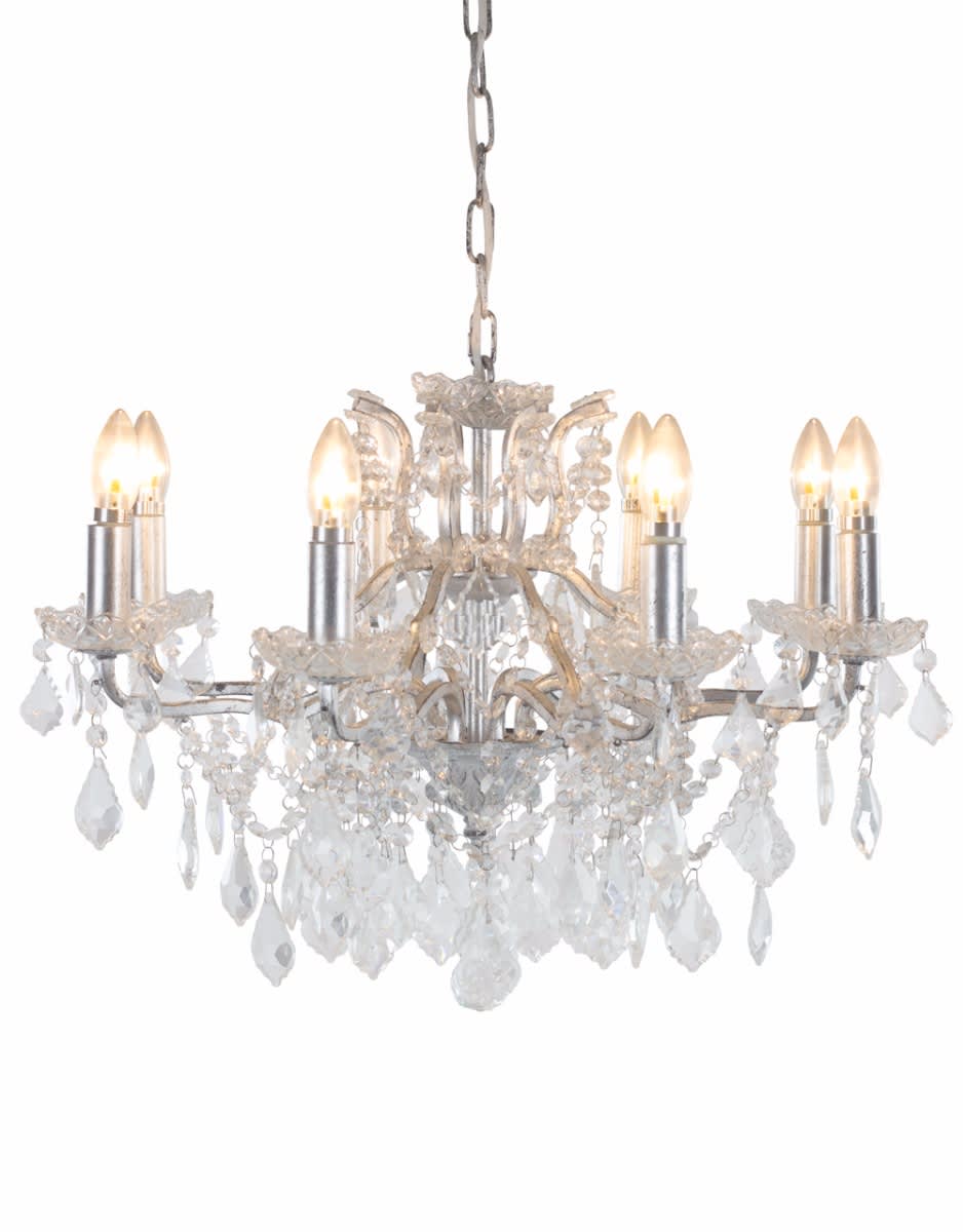 Medium 8 Branch Silver Leaf Shallow Chandelier - CH184
