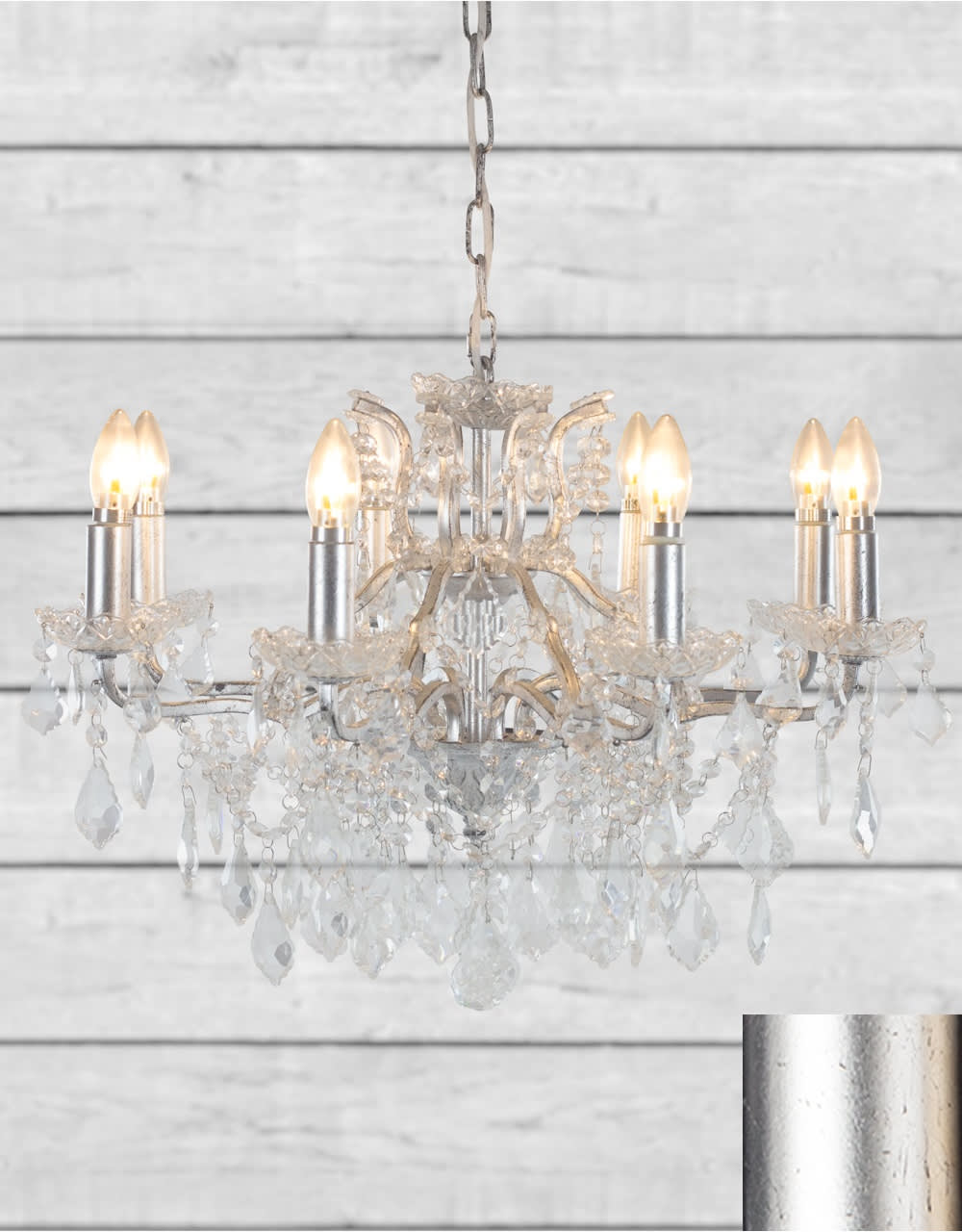 Medium 8 Branch Silver Leaf Shallow Chandelier - CH184