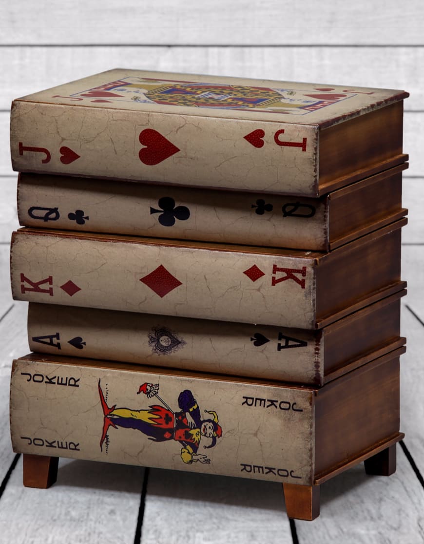 Antiqued Stacked Playing Card Books Side Cabinet - WB21