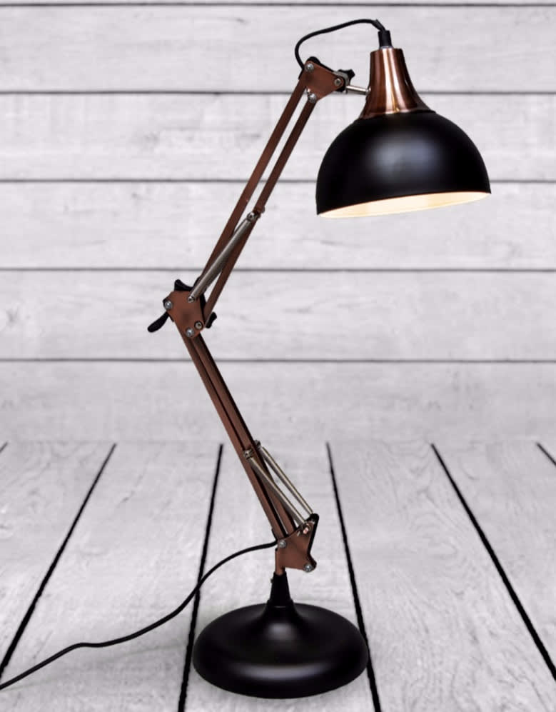 Matt Black/Vintage Copper Arms Traditional Desk Lamp (Black Fabric Flex) - CL93