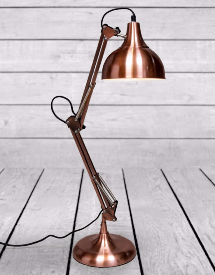 Vintage Copper Traditional Large Desk Lamp (Black Fabric Flex) - CL94