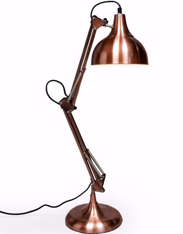 Vintage Copper Traditional Large Desk Lamp (Black Fabric Flex) - CL94