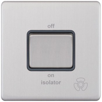 Selectric 5M-Plus Screwless Satin Chrome 1 Gang 10A 3 Pole Fan Isolator Switch with Grey Insert