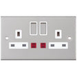 Selectric 5M Satin Chrome 2 Gang 13A DP Switched Socket with Neon and White Insert