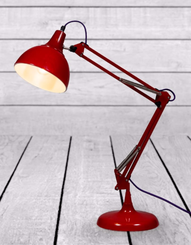 Red Traditional Large Desk Lamp (Purple Fabric Flex) - CL100