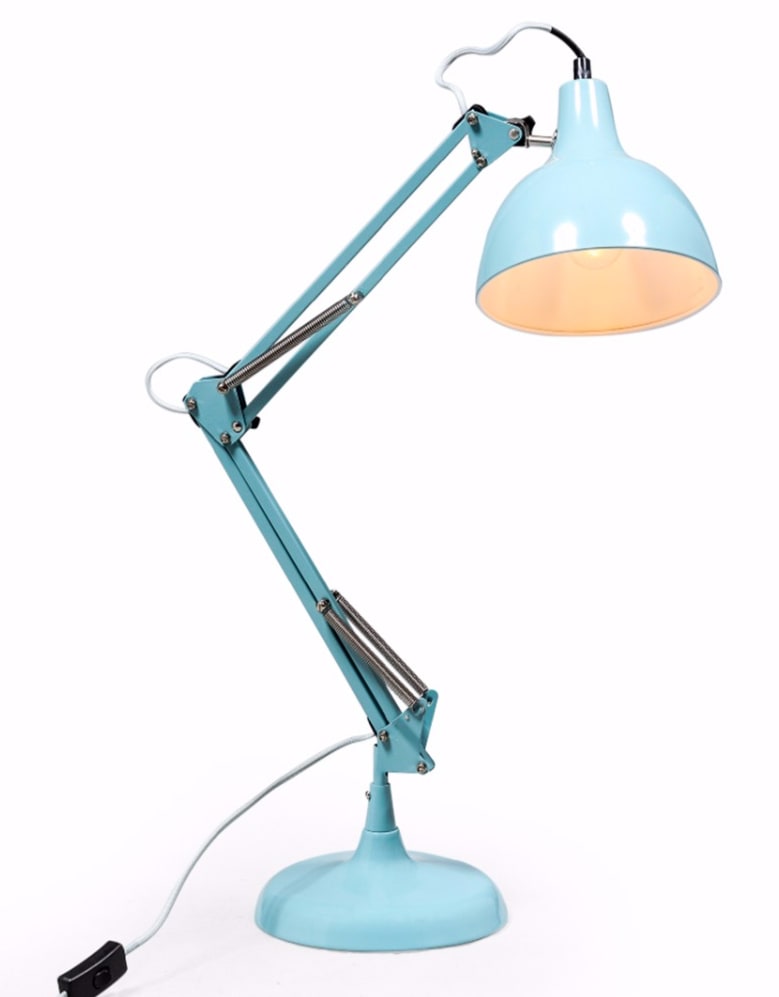 Sky Blue Traditional Large Desk Lamp (Grey Fabric Flex) - CL113
