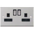 Selectric 7M-Pro Satin Chrome 2 Gang 13A DP Switched Socket with Black Insert