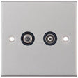 Selectric 7M-Pro Satin Chrome 2 Gang Satellite and TV/FM Socket with Black Insert