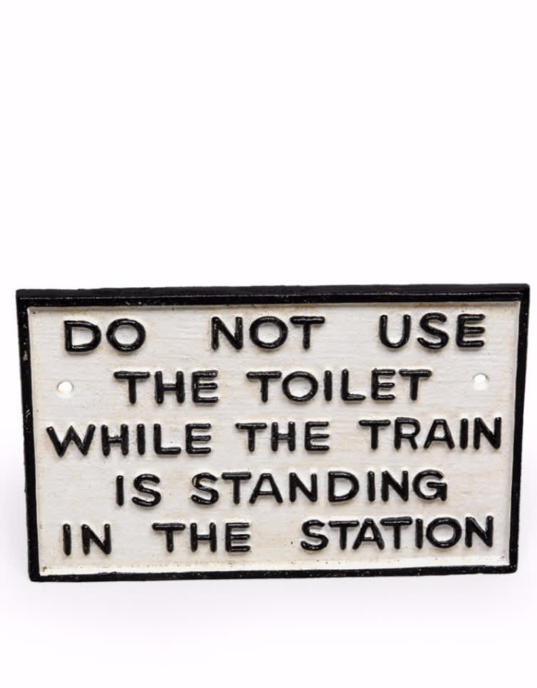 Cast Iron Antiqued Toilet Warning Sign - STM29