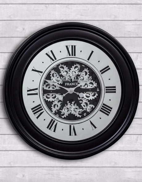 Black Mirrored Face Antique Style Moving Gears Clock - ET294