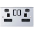 Selectric 7M-Pro Polished Chrome 2 Gang 13A Switched Socket with USB Outlet and Black Insert
