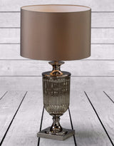 Antiqued Glass Urn Lamp with Taupe Cylinder Shade - TL53