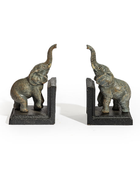 Cast Iron Antiqued Pair of Elephant Bookends - STM43