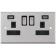 Selectric 7M-Pro Satin Chrome 2 Gang 13A Switched Socket with USB Outlet and Black Insert