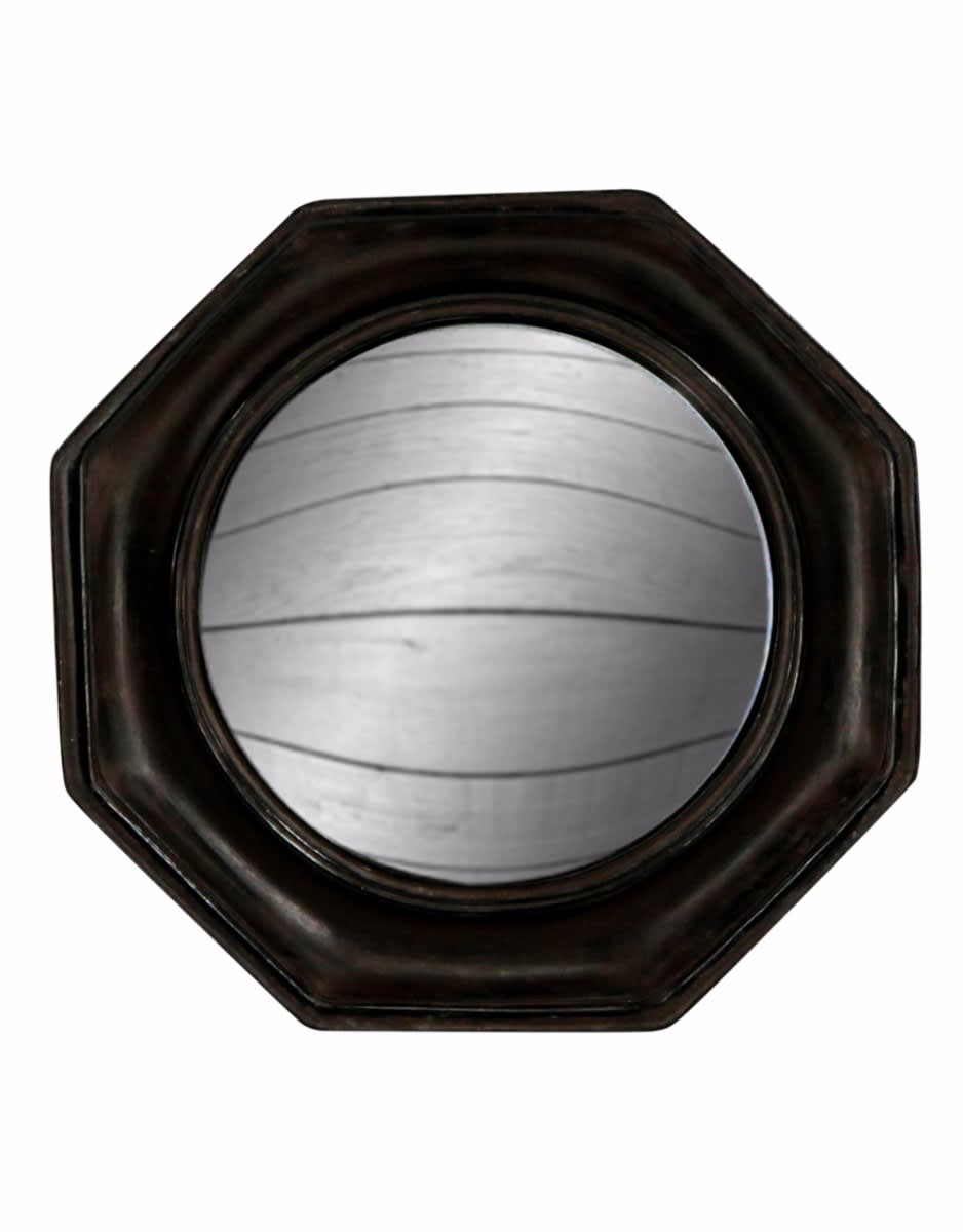 Antiqued Black Octagonal Framed Convex Mirror - MK4