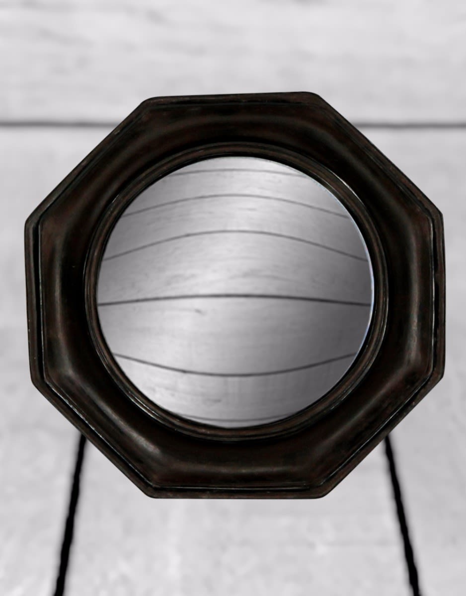 Antiqued Black Octagonal Framed Convex Mirror - MK4