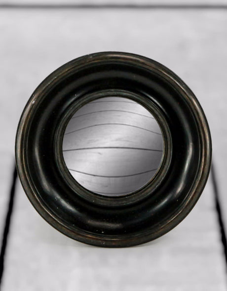 Antiqued Black Deep Framed Small Convex Mirror - MK13