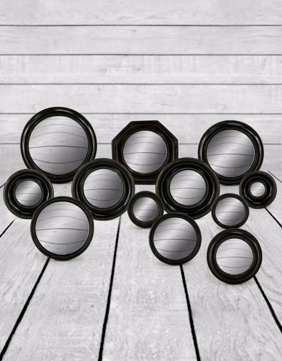Set of 12 Assorted Black Framed Convex Mirrors (MK4-MK15) - MK24