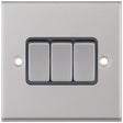 Selectric 7M-Pro Satin Chrome 3 Gang 10A 2 Way Switch with Grey Insert