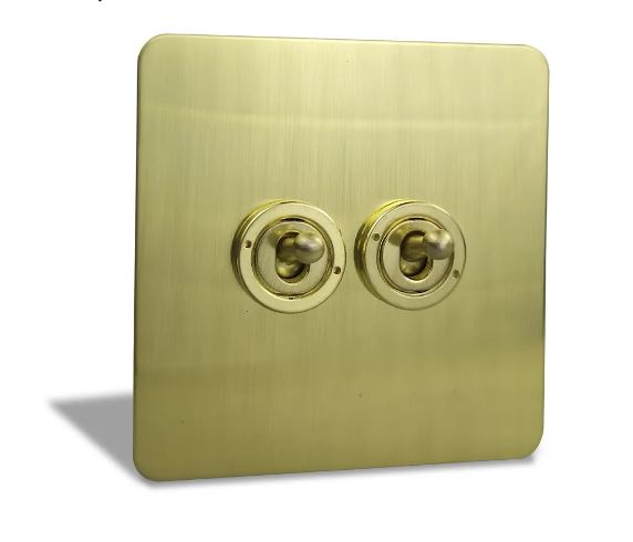 Caradok 2 Gang Screwless Brushed Brass Toggle Switch