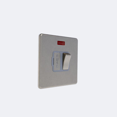 single screwless switched spur inc neon in brushed steel with grey inserts