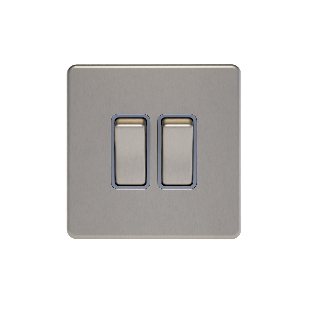 Caradok - The Flat - Screwless 2G 2Way 10A Switch Brushed Chrome Grey Insert