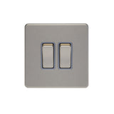 Caradok - The Flat - Screwless 2G 2Way 10A Switch Brushed Chrome Grey Insert