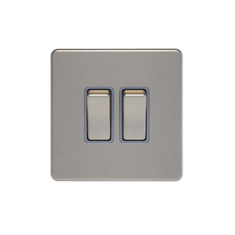 Caradok - The Flat - Screwless 2G 2Way 10A Switch Brushed Chrome Grey Insert