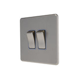 Caradok - The Flat - Screwless 2G 2Way 10A Switch Brushed Chrome Grey Insert