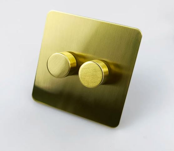 Caradok 2 Gang Screwless 2 Way Double Brushed Brass LED Dimmer Switch