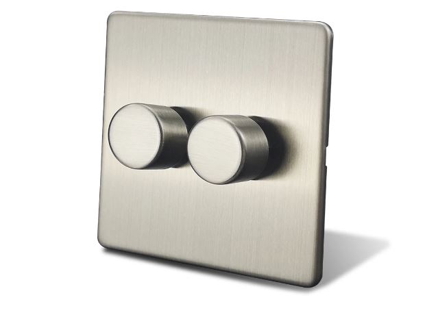 Caradok 2 Gang Screwless Brushed Steel Push On/Off LED Dimmer Switch