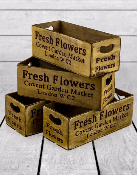 Set of 4 Antiqued "Covent Garden" Wooden Boxes - FC24