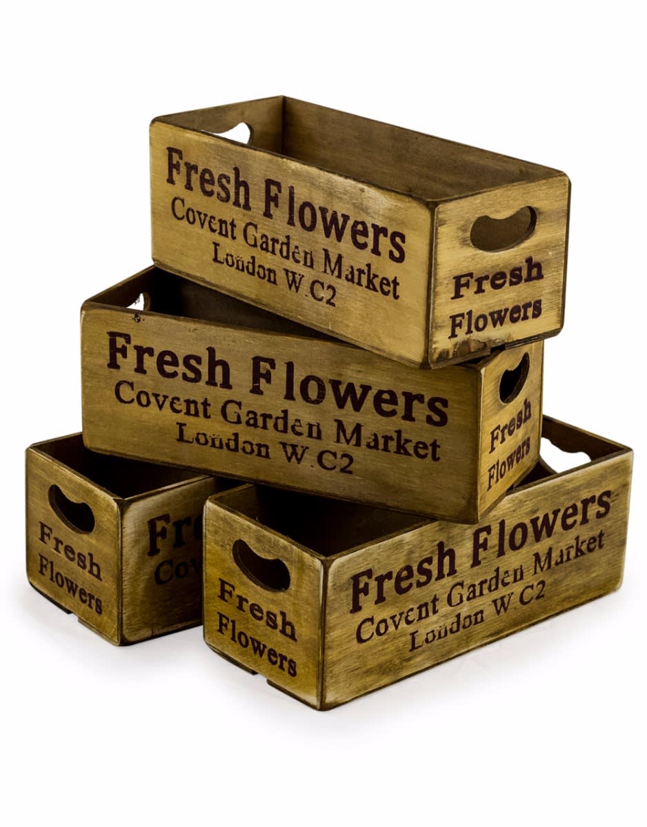 Set of 4 Antiqued "Covent Garden" Wooden Boxes - FC24