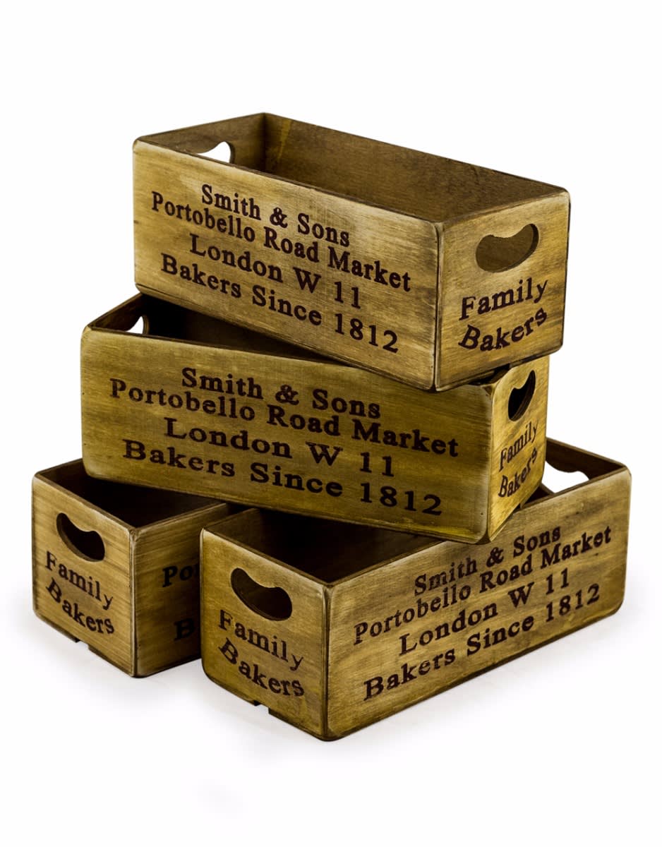 Set of 4 Antiqued "Portobello Road Market" Wooden Boxes - FC26