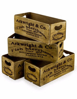 Set of 4 Antiqued "Billingsgate Market" Wooden Boxes - FC28