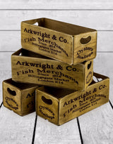 Set of 4 Antiqued "Billingsgate Market" Wooden Boxes - FC28